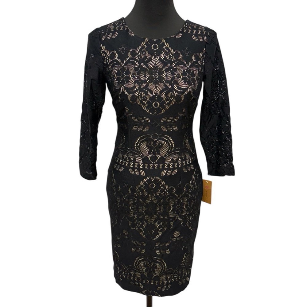 Cremieux Aimee Lace Sheath Dress Black Nude Size 2 NWT